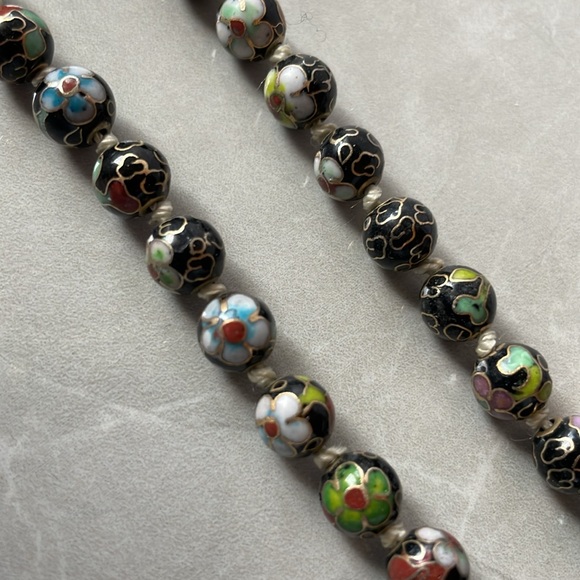 Sale! Vintage Cloisonné statement beaded necklace black bead statement jewelry - Picture 8 of 9